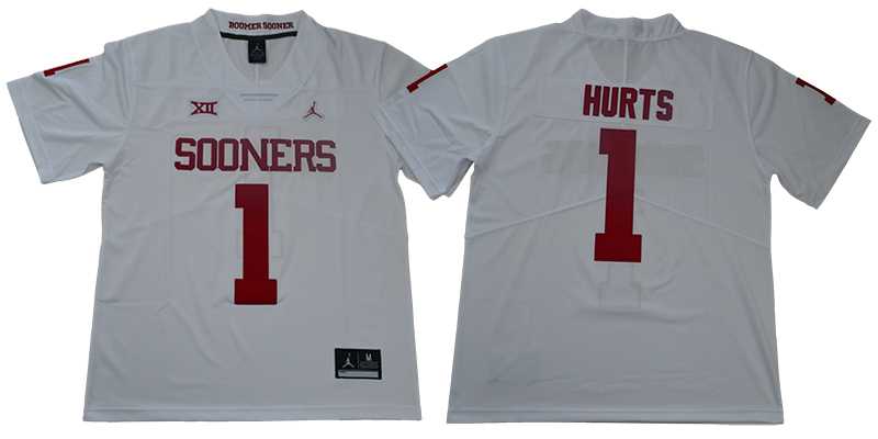 Oklahoma Sooners 1 Jalen Hurts White College Football Jersey,We sell and wholesale Oklahoma Sooners 1 Jalen Hurts White College Football Jersey on line form chian!
